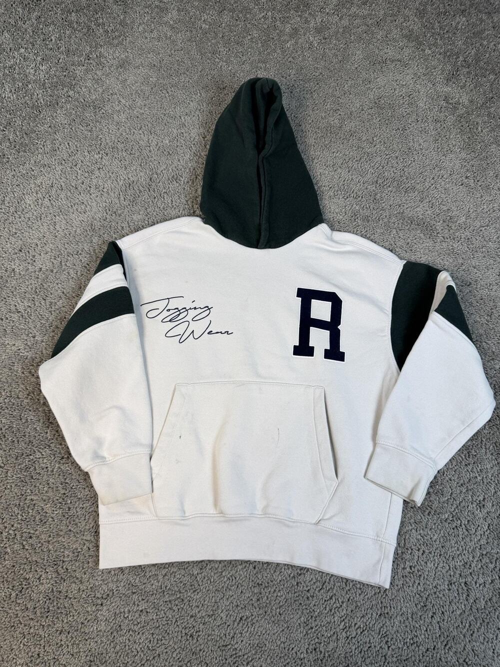 ZARA Hoodie Boys 11-12 Years White Pullover Fleece Colorblock Hooded Logo